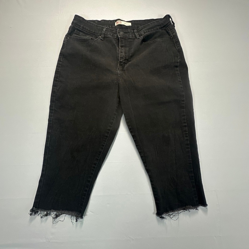 Signature by Levi Strauss & Co Womens High Rise Skinny Jeans Black Raw Hem 12M